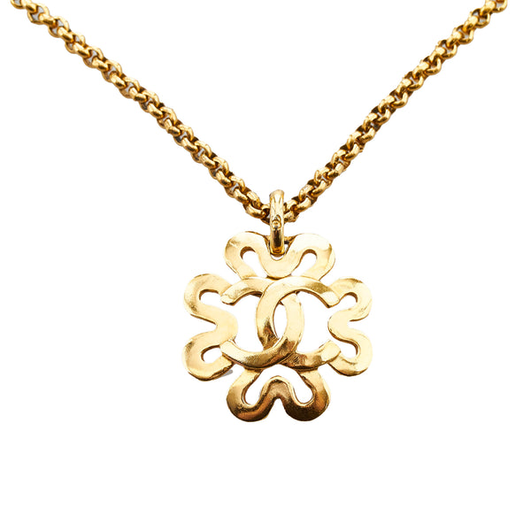 Chanel Coco Mark Clover Necklace Metal Gold 96A
